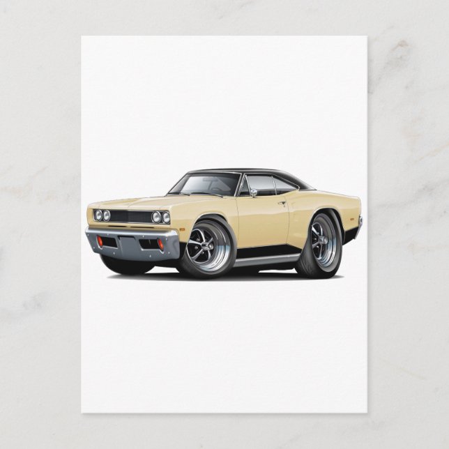 1969 Coronet RT Tan-Svart Bil Vykort (Framsida)