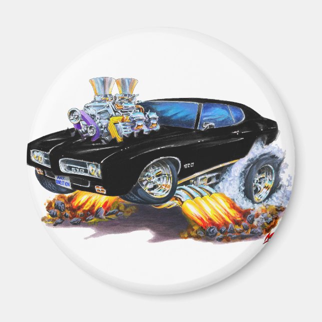 1969 GTO svart bil Magnet (Framsidan)