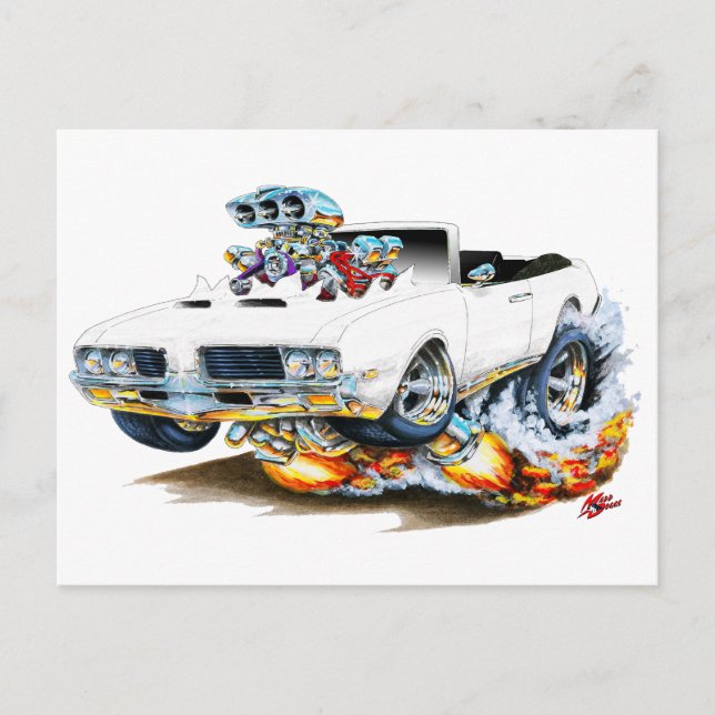 1969 Olds Cutlass Vit konvertibel Vykort (Framsida)