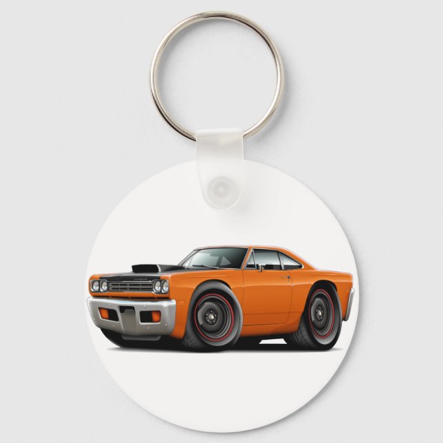 1969 Roadrunner Orange-Black Huva Scoop Car Nyckelring (Framsida)