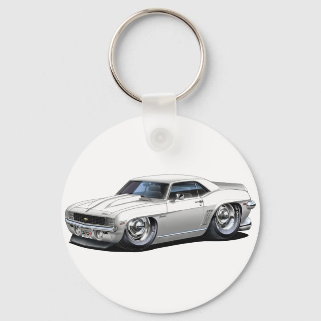 1969 Vit Camaro-bil Nyckelring (Framsida)