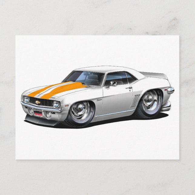 1969 Vit-Orange i Camaro SS Vykort (Framsida)