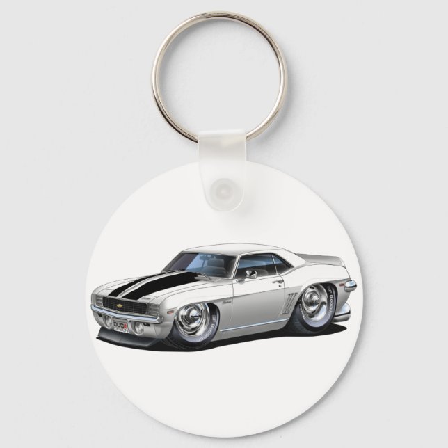 1969 Vit-svart Camaro-bil Nyckelring (Framsida)