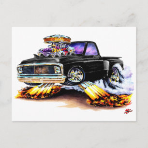 1970-72 Chevy C10 Black Lastbil Vykort