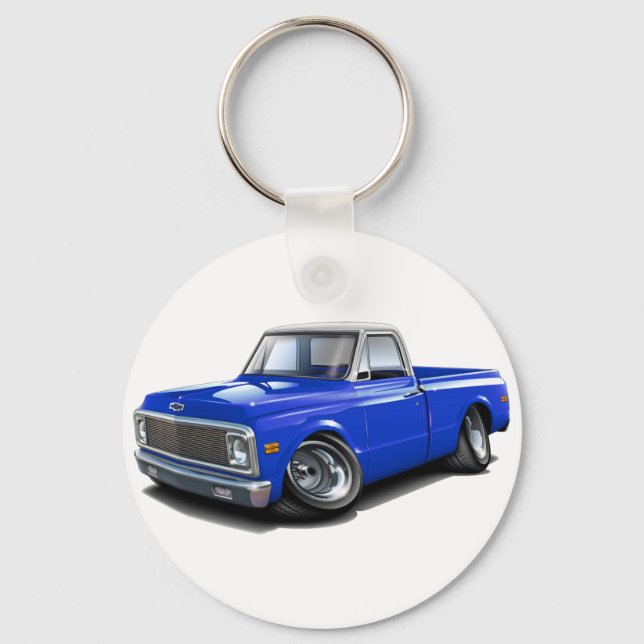 1970-72 Chevy C10 Blue-White Top Lastbil Nyckelring (Framsida)