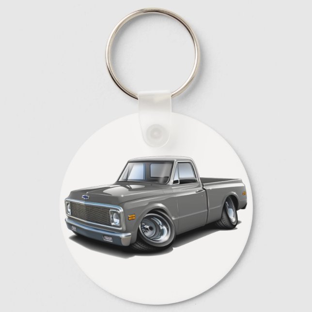 1970-72 Chevy C10 Grått-White Top Lastbil Nyckelring (Framsida)