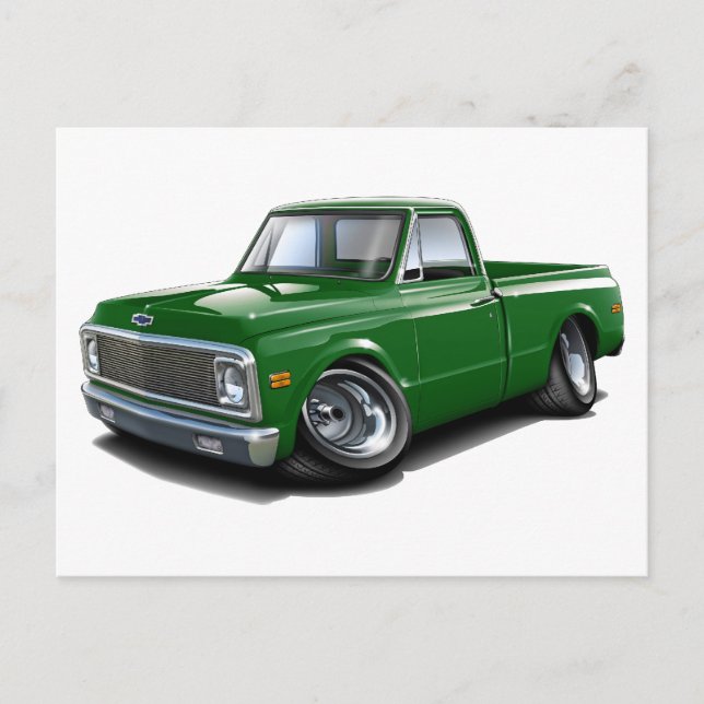 1970-72 Chevy C10 Grönten Lastbil Vykort (Framsida)
