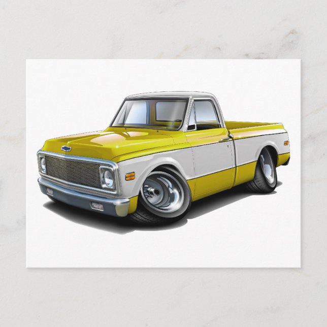 1970-72 Chevy C10 Gult-White Lastbil Vykort (Framsida)
