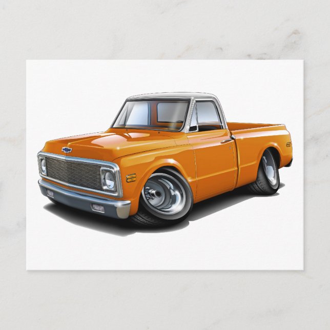 1970-72 Chevy C10 Orange-vit överkant Lastbil Vykort (Framsida)
