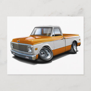 1970-72 Chevy C10 Orange-White Lastbil Vykort