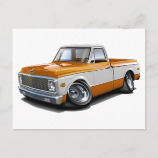 1970-72 Chevy C10 Orange-White Lastbil Vykort