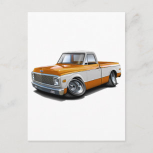 1970-72 Chevy C10 Orange-White Lastbil Vykort