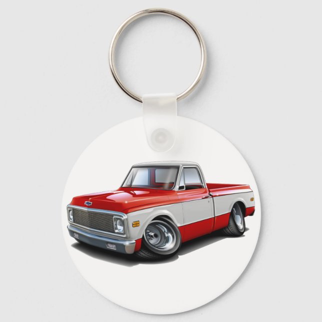 1970-72 Chevy C10 Red-White Lastbil Nyckelring (Framsida)
