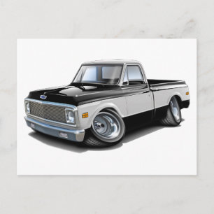1970-72 Chevy C10 Svartvit Lastbil Vykort