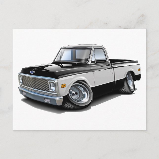 1970-72 Chevy C10 Svartvit Lastbil Vykort (Framsida)