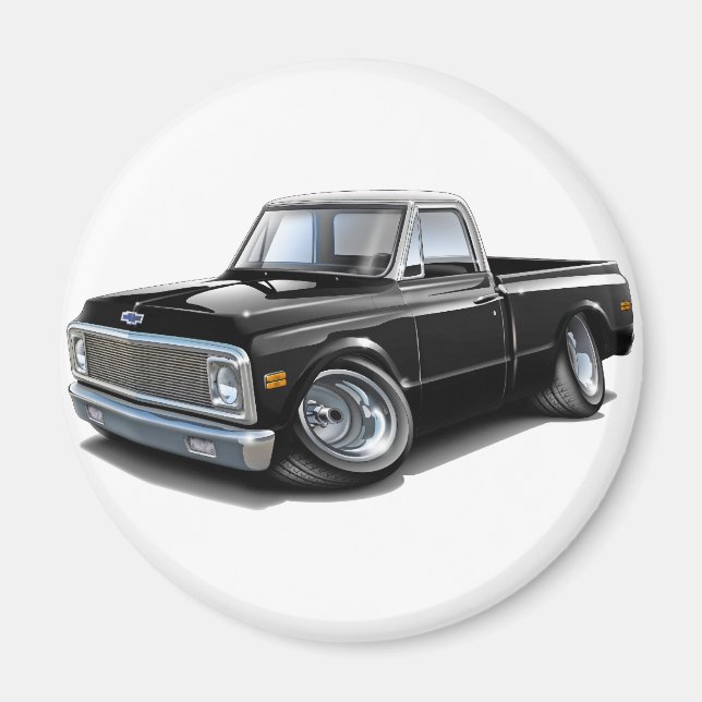 1970-72 Chevy C10 Svartvit överkant Lastbil Magnet (Framsidan)