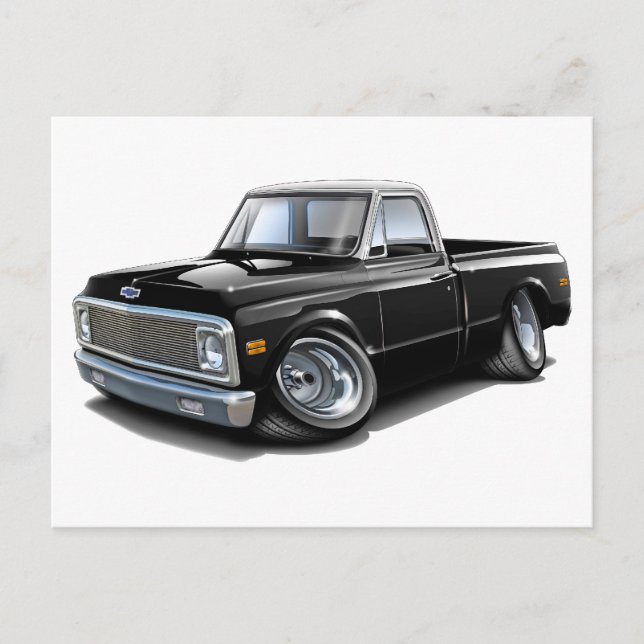 1970-72 Chevy C10 Svartvit överkant Lastbil Vykort (Framsida)