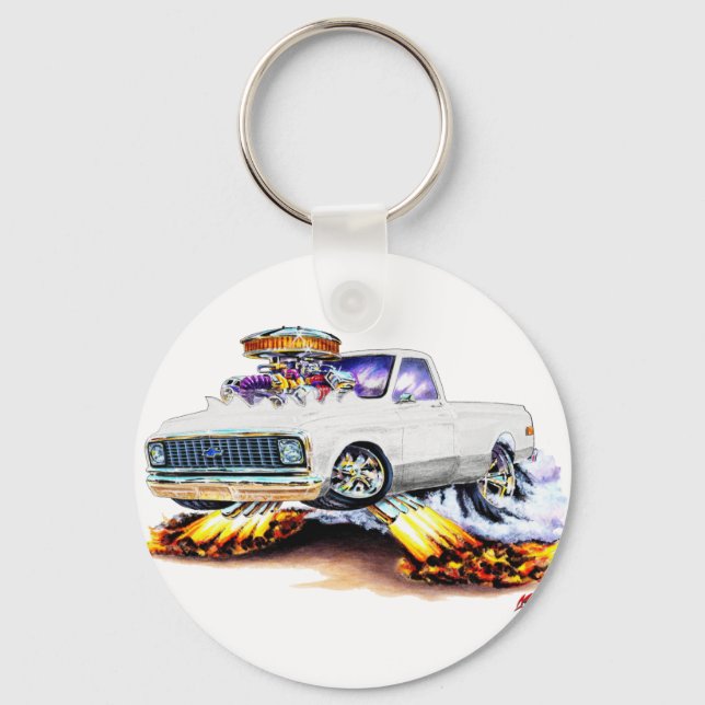 1970-72 Chevy C10 White Longbed Nyckelring (Framsida)