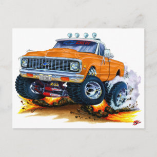 1970-72 Chevy CK1500 Orange Lastbil Vykort