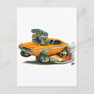 1970-72 Dodge Challenger Orange Car Vykort