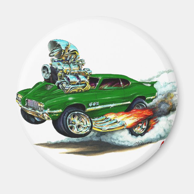 1970-72 Olds Cutlass 442 Grönt Bilar Magnet (Framsidan)