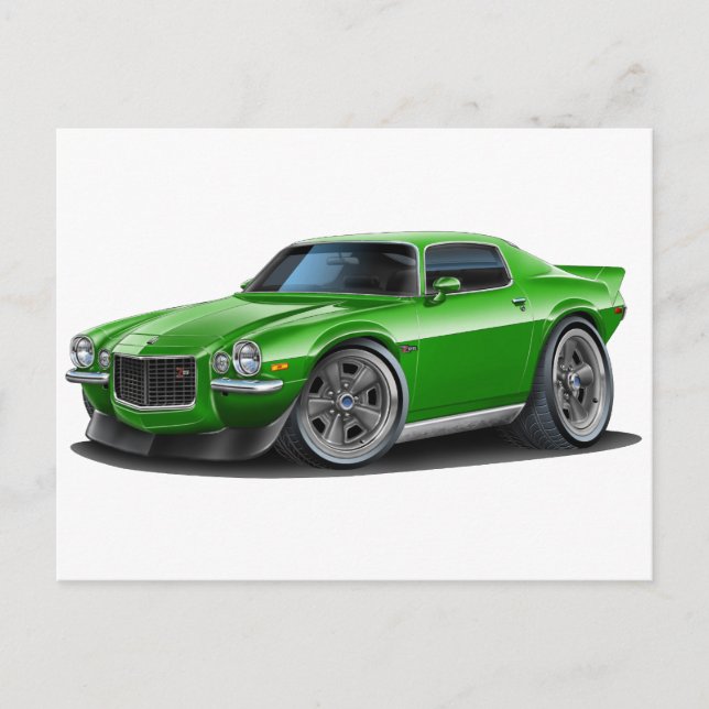 1970-73 Camaro Grönt Car Vykort (Framsida)