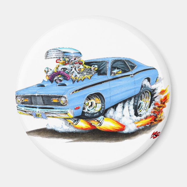 1970-74 Plymouth Duster Lt Blue Car Magnet (Framsidan)