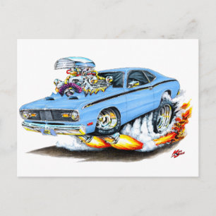 1970-74 Plymouth Duster Lt Blue Car Vykort