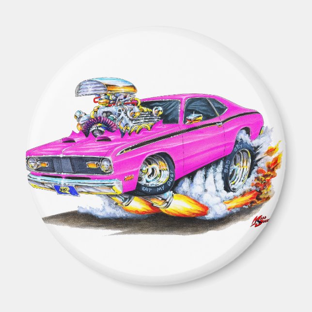 1970-74 Plymouth Duster Rosa Car Magnet (Framsidan)