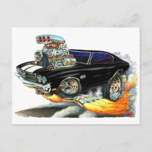 1970 Chevelle Black White Car Vykort