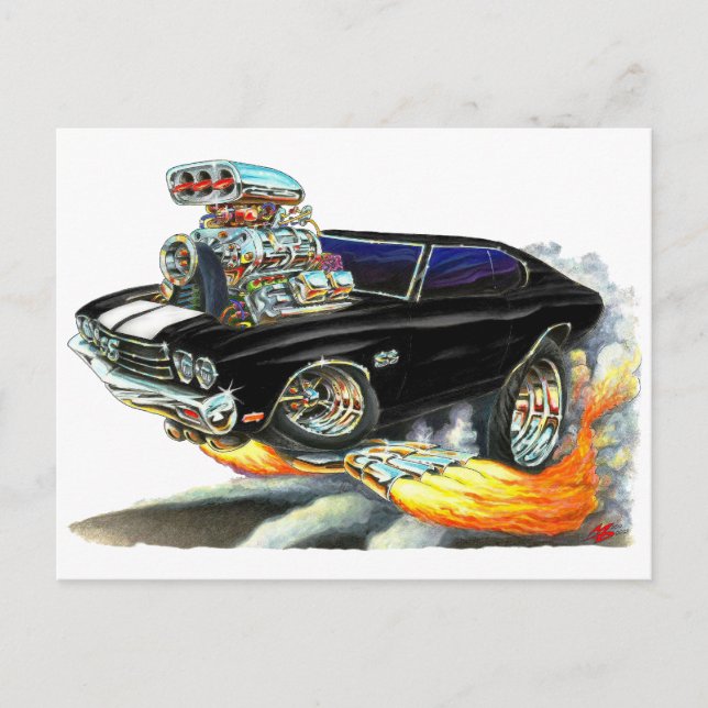 1970 Chevelle Black White Car Vykort (Framsida)