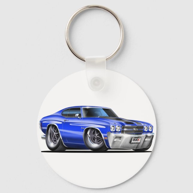 1970 Chevelle Blue-Black Car Nyckelring (Framsida)