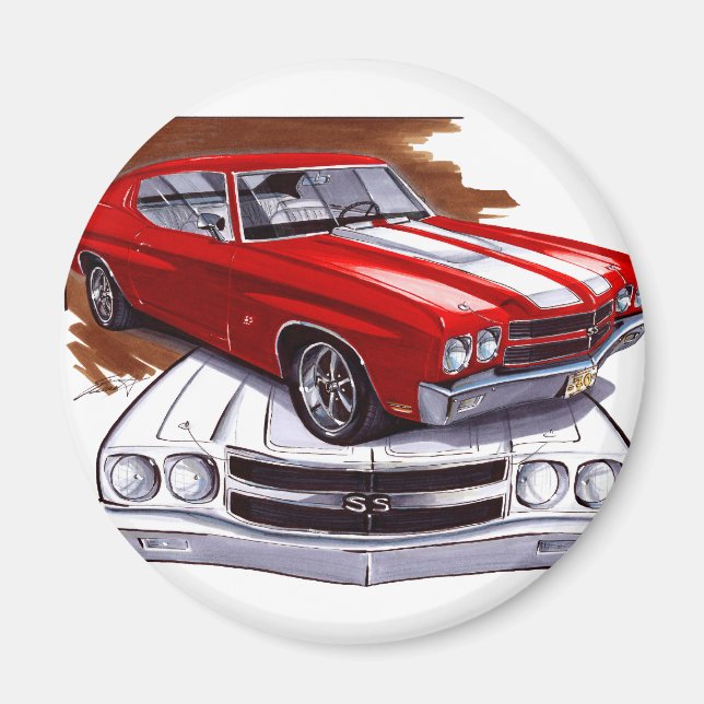 1970 Chevelle Red-White Car Magnet (Framsidan)