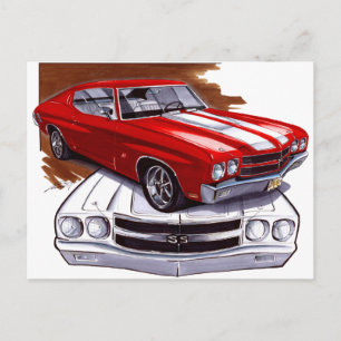 1970 Chevelle Red-White Car Vykort