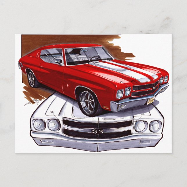 1970 Chevelle Red-White Car Vykort (Framsida)