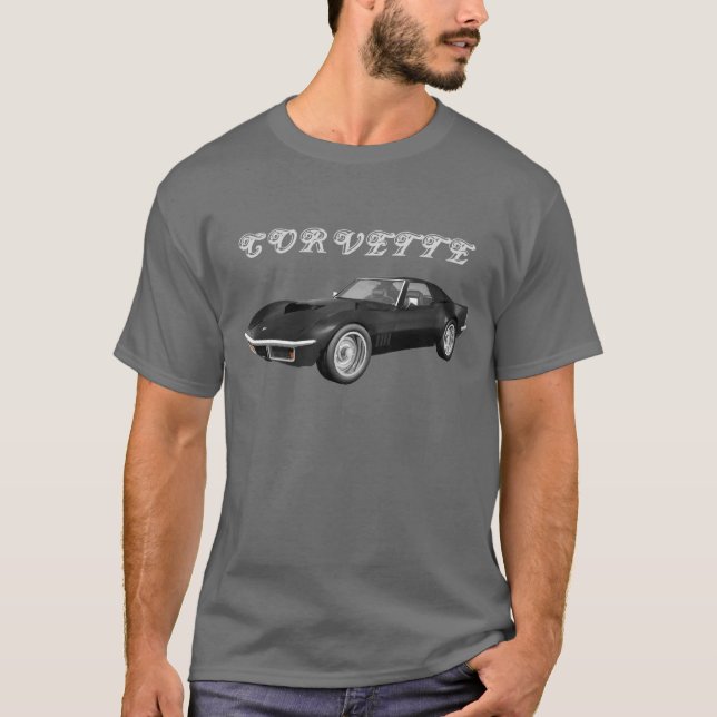 1970 Corvette Sports Car: Black Avsluta: T-Shirt (Framsida)