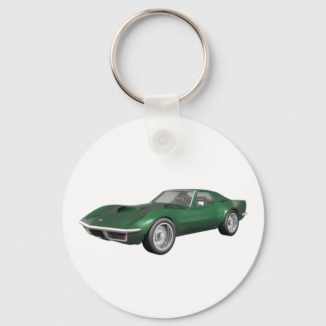 1970 Corvette Sports Car: Grönten Avslutar Nyckelring (Framsida)