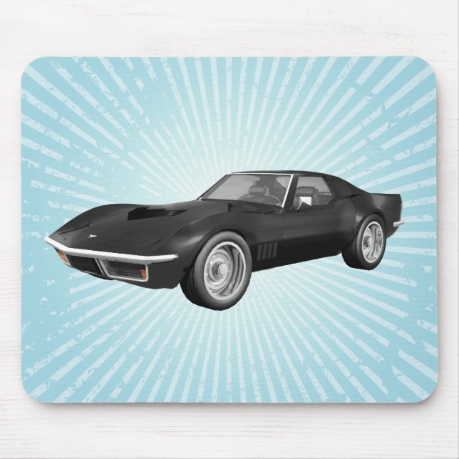 1970 Corvette Sports Car: Svart Avsluta:Mousepad Musmatta (Framsidan)