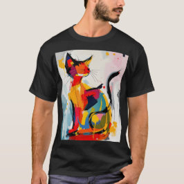 1970:e Stil Groovy Abstrakt Cat T Shirt