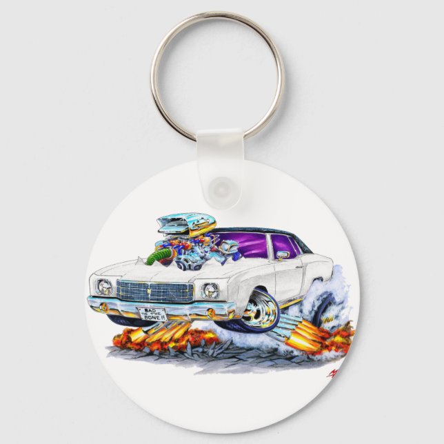 1970 Monte Carlo White Car Nyckelring (Framsida)