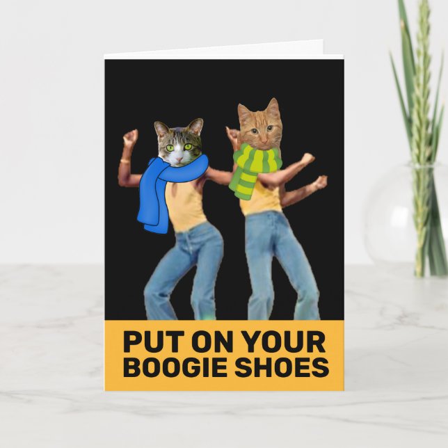 1970:S BOOGIE SHOES CAT FUNNY BIRTHDAY CARD KORT (Framsida)