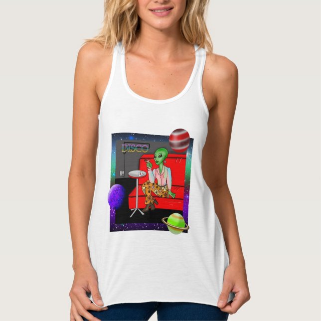1970:s Retro Extraterrestrial i Disco Lounge Linne Med Racerback (Framsida)