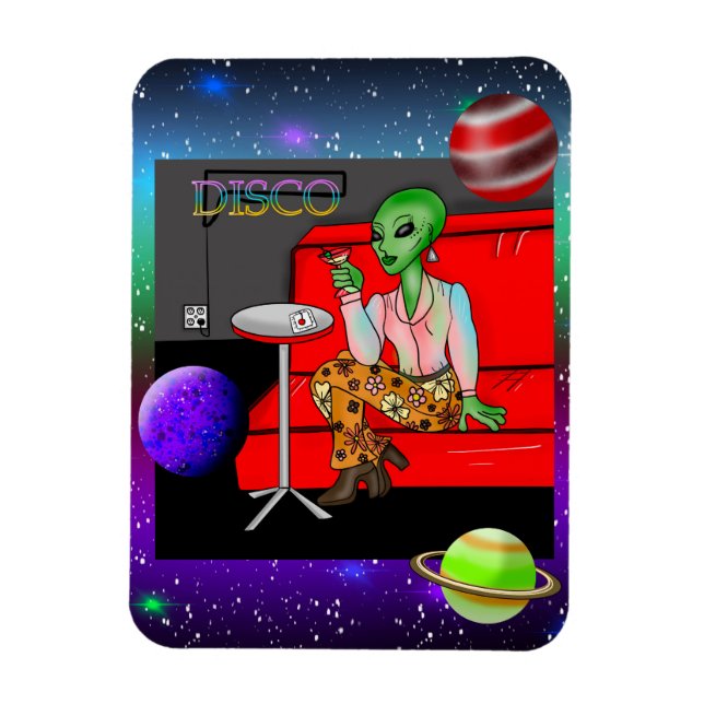 1970:s Retro Extraterrestrial i Disco Lounge Magnet (Vertikal)