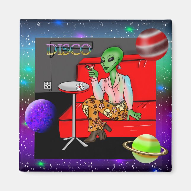 1970:s Retro Extraterrestrial i Disco Lounge Magnet (Framsidan)