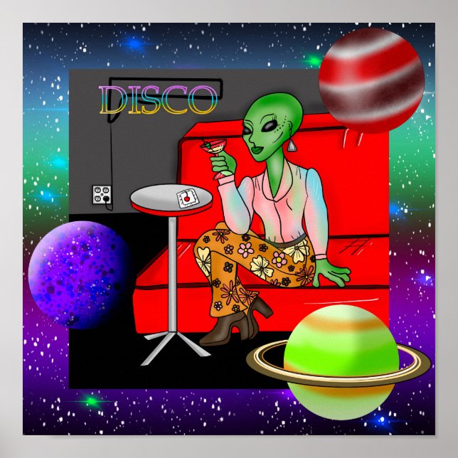 1970:s Retro Extraterrestrial i Disco Lounge Poster (Framsidan)