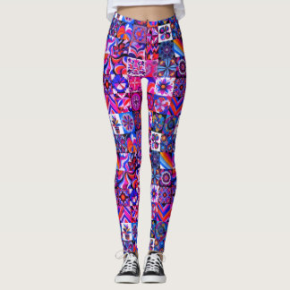 1970-tal Blå+Lila Mönster Retro Stil Anpassade Tät Leggings