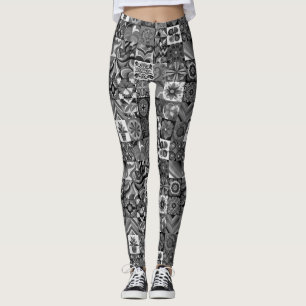 1970-tal Svart+Vit Mönster Retro Stil Anpassade Tä Leggings