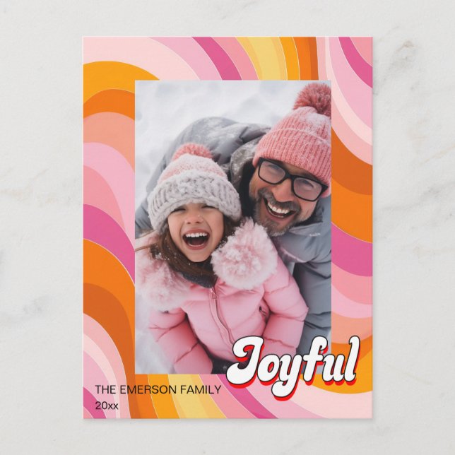 1970-talet: Retro-julens Rosa Red Photo Helgdag Vykort (Framsida)