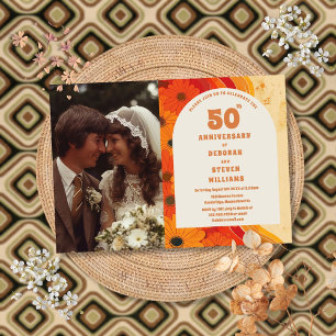 1970-talets 50:e Bröllop-årsjubileum Fotoinbjudan Inbjudningar