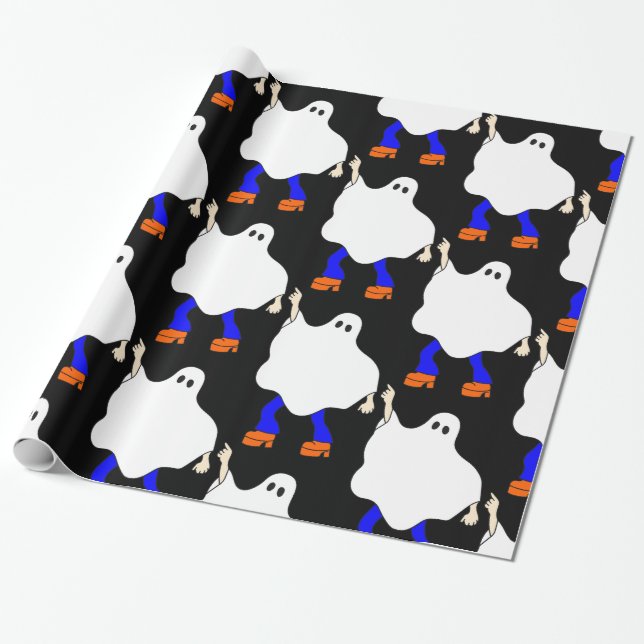 1970-talets discohalloween spökgroovy presentpapper (Utrullad)